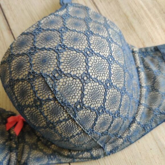 Victoria's Secret Body By Victoria Lined Demi blue lace overlay bra 32DDD - Picture 5 of 8